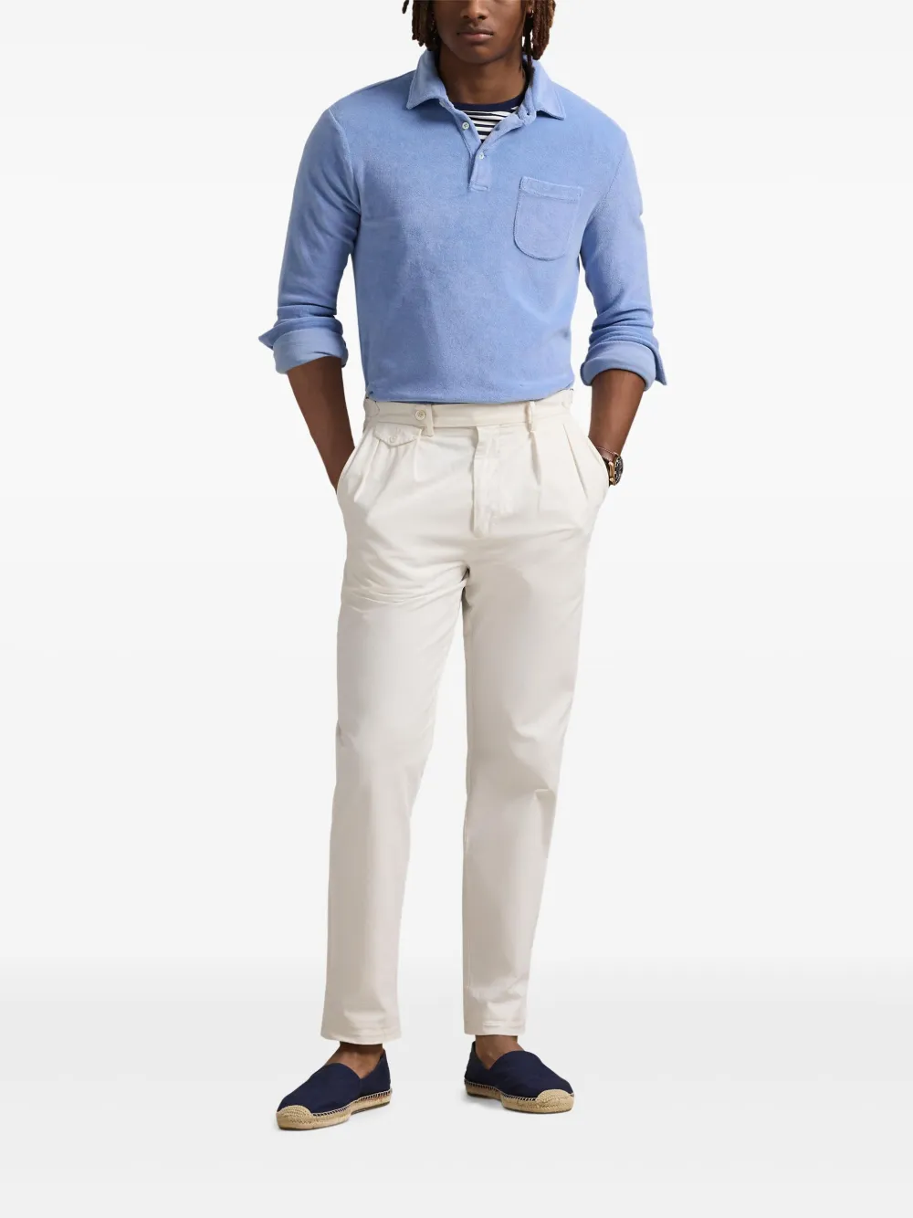Polo Ralph Lauren Badstof poloshirt met franje Blauw