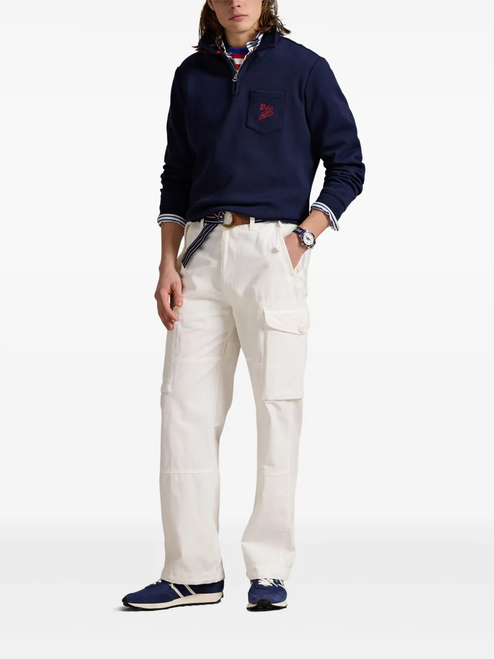 Polo Ralph Lauren Sweater met mesh kraag Blauw