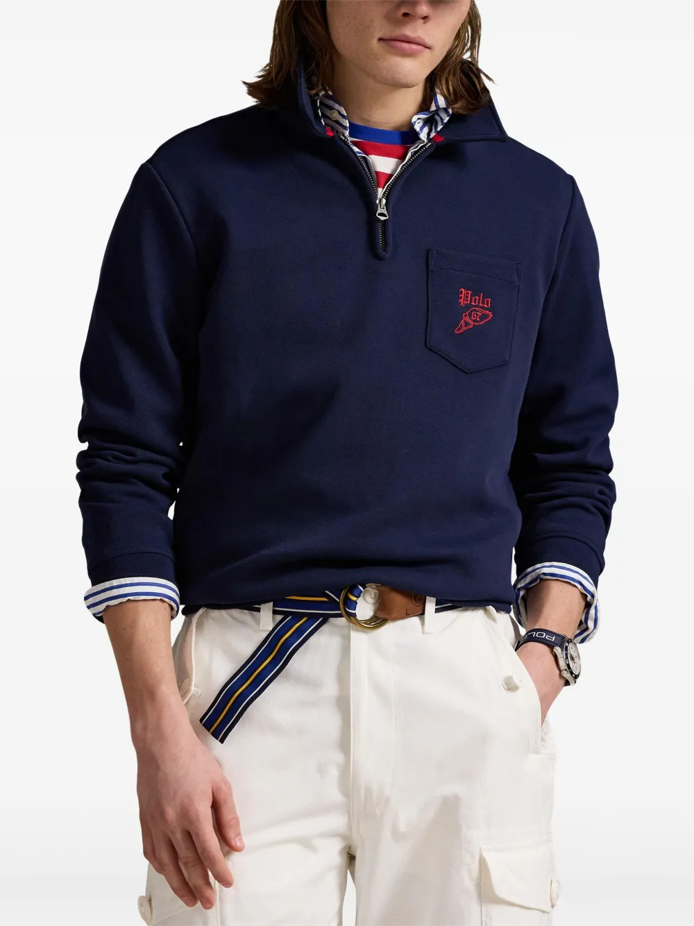 Polo Ralph Lauren Sweater met mesh kraag Blauw