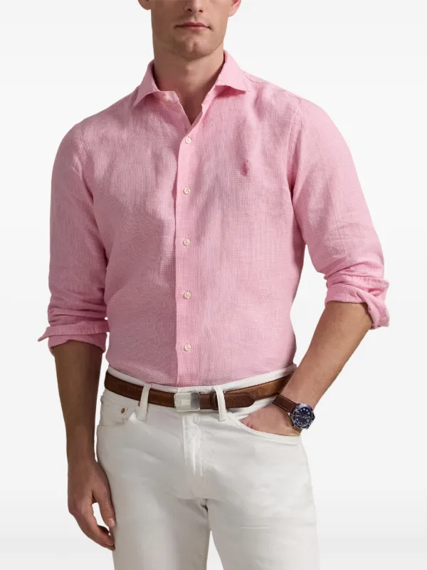 Ralph Lauren ピンク リネン長袖シャツ レディース] ラルフローレン オーバーサイズ リネンシャツ ピンク