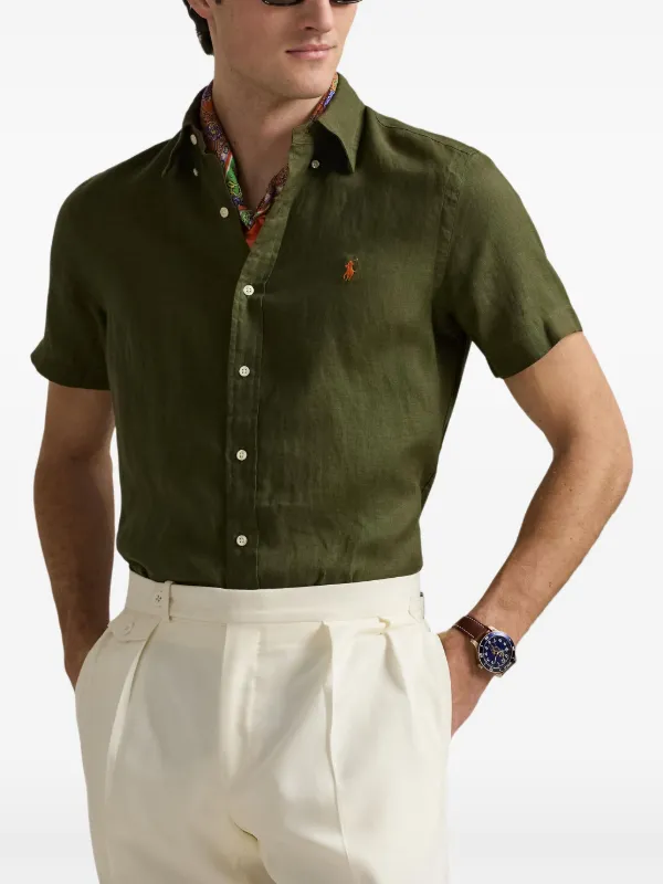 Polo Ralph Lauren Custom Fit Linen Shirt | Green | FARFETCH JO
