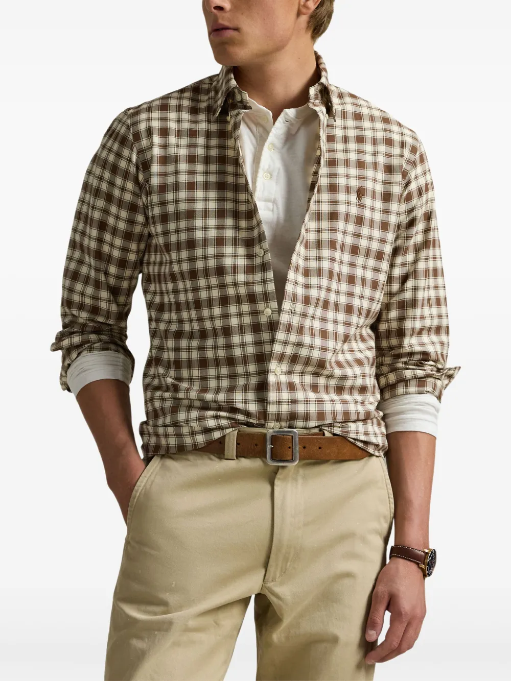 Polo Ralph Lauren Geruit Oxford overhemd Bruin