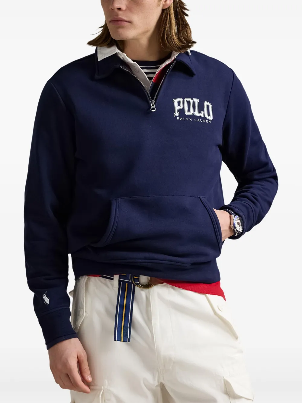 Polo Ralph Lauren Sweater met fleece kraag Blauw