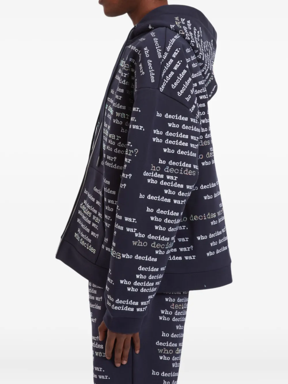 Who Decides War Hoodie met tekst en rits Blauw