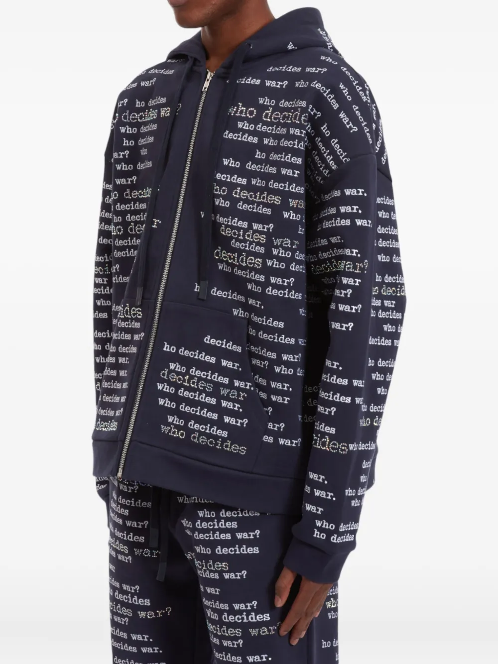 Who Decides War Hoodie met tekst en rits Blauw