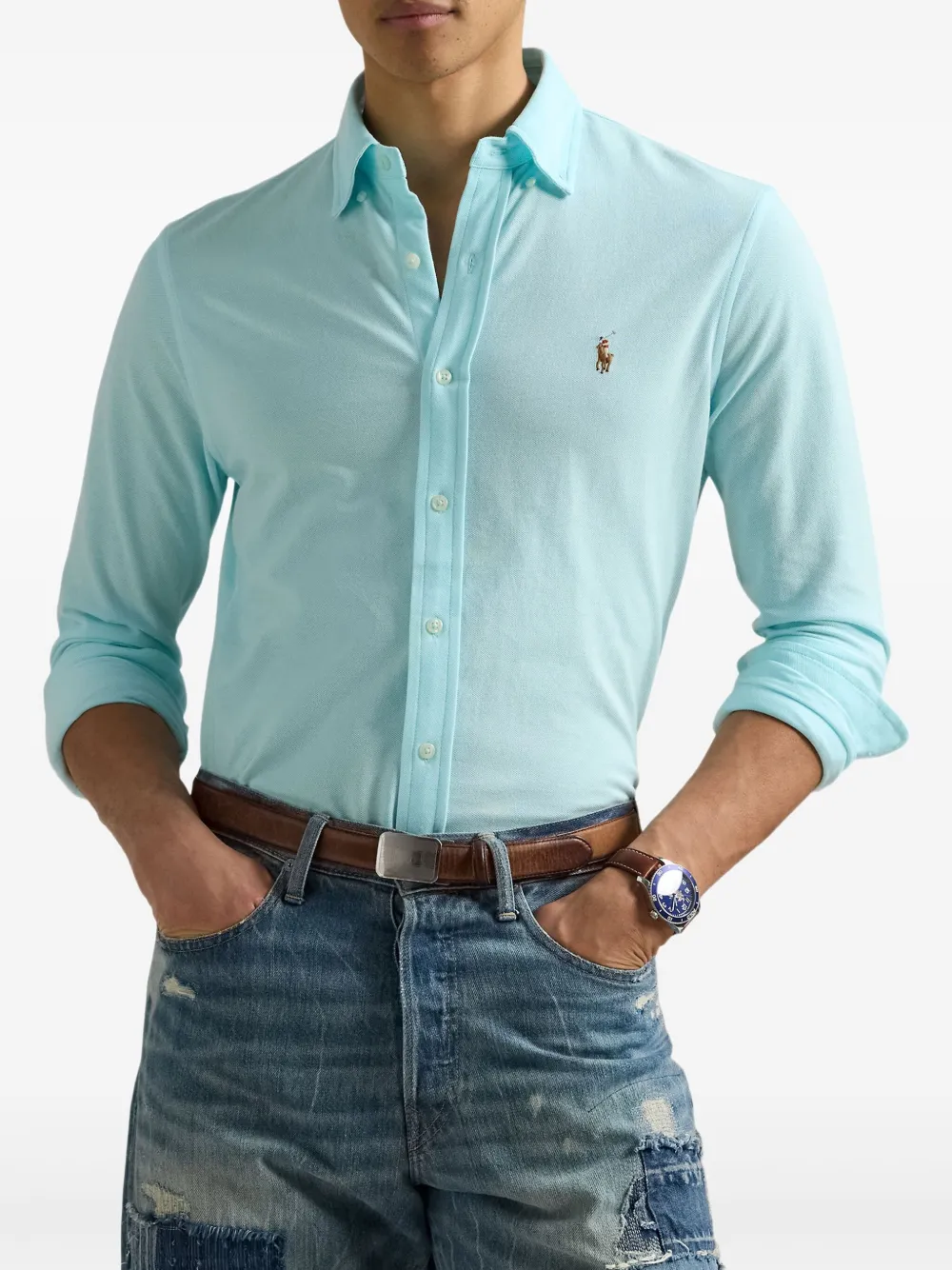 Polo Ralph Lauren Gebreide Oxford overhemd Blauw