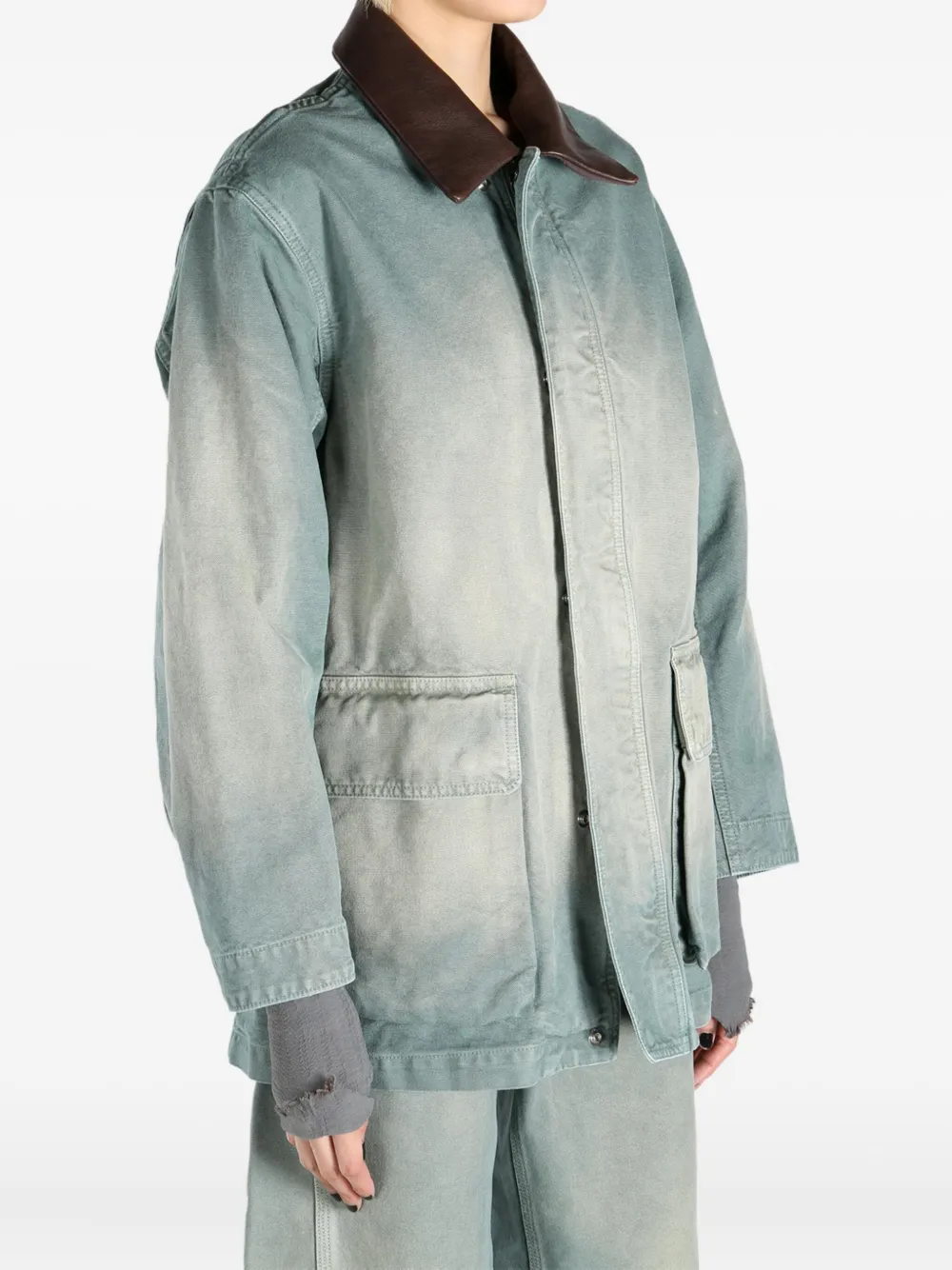 Auralee contrasting-collar jacket Groen