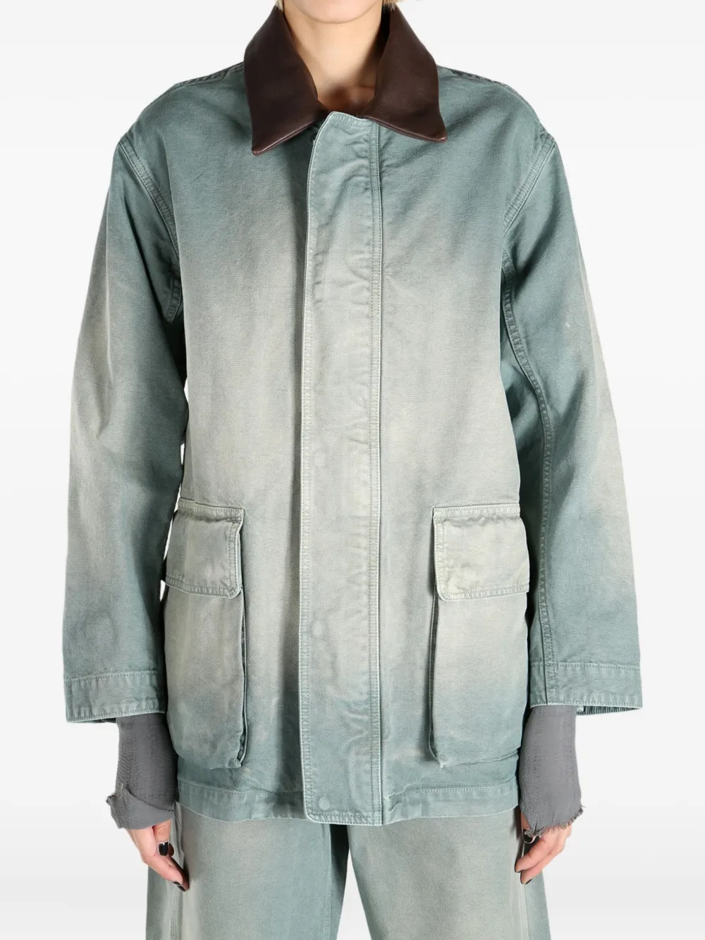 Auralee contrasting-collar jacket Groen