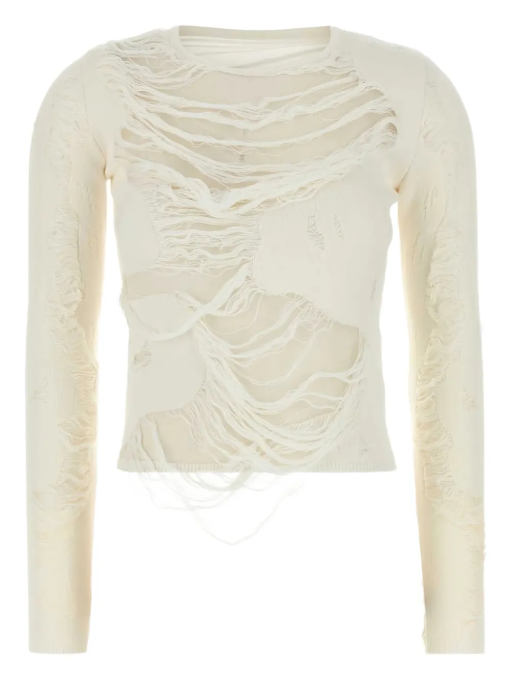 Shop Mm6 Maison Margiela Ripped-effect Jumper In 白色