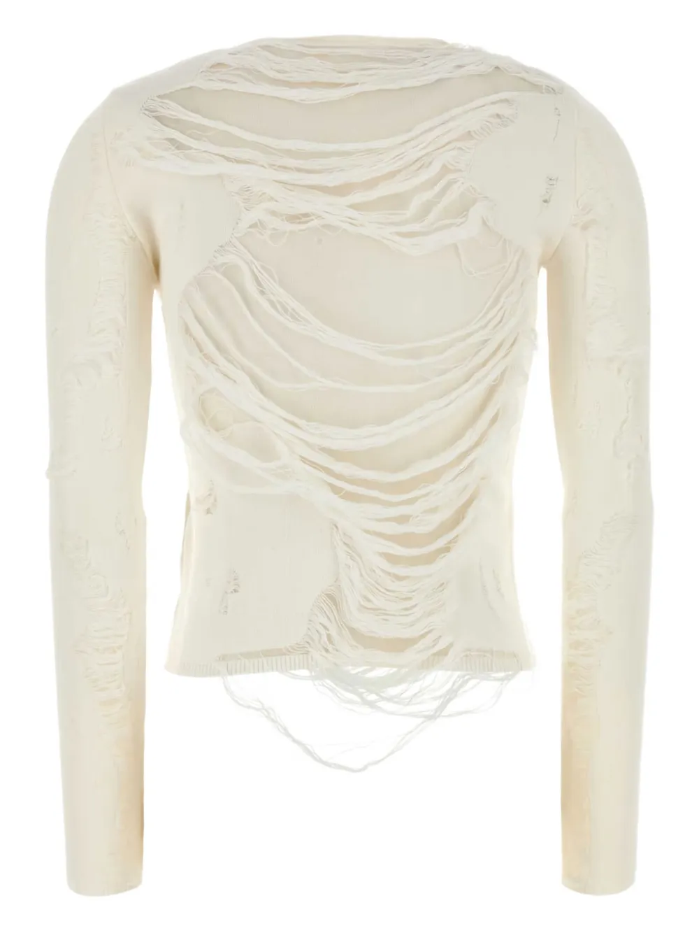 Shop Mm6 Maison Margiela Ripped-effect Jumper In 白色