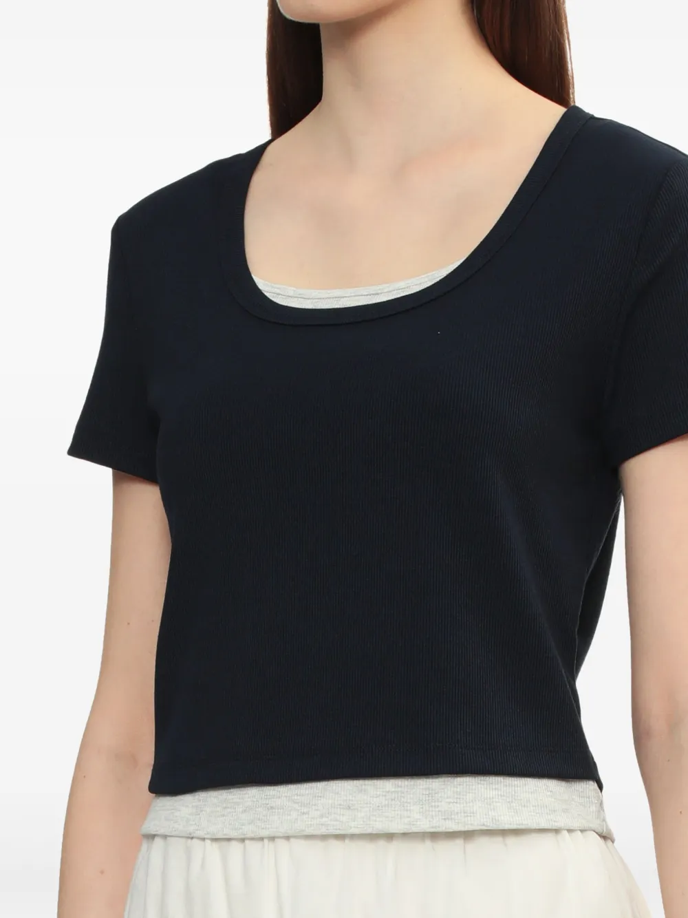 tout a coup Geribbeld T-shirt Zwart