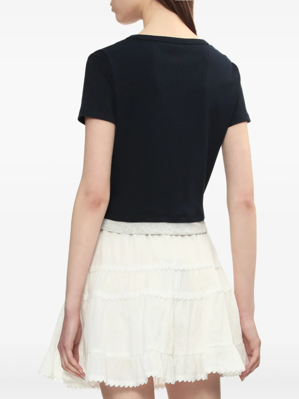 tout a coup Geribbeld T-shirt Zwart