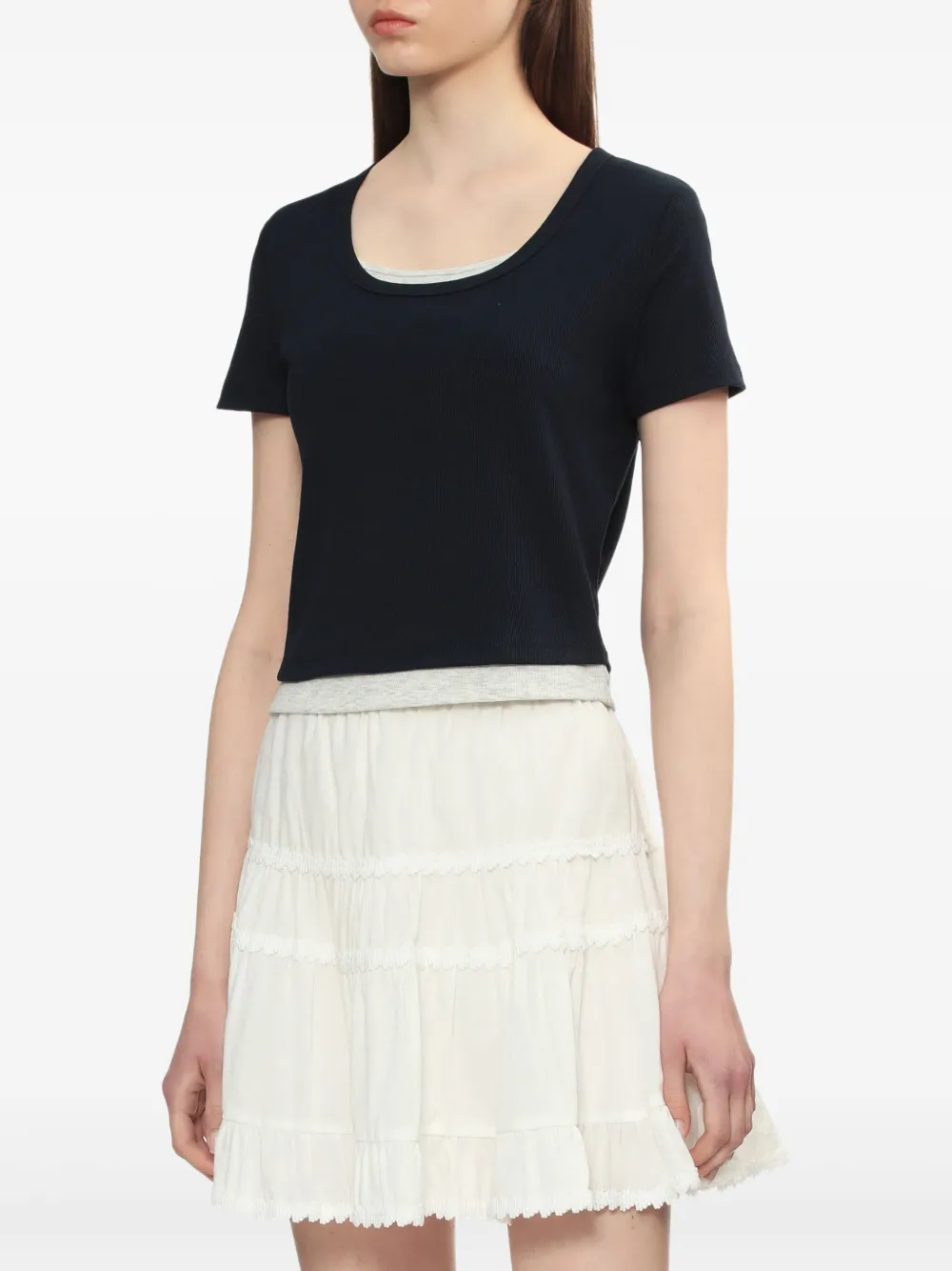 tout a coup Geribbeld T-shirt Zwart