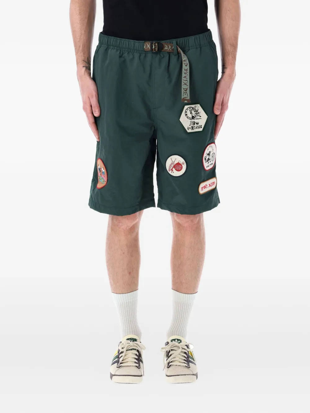 Brain Dead Deep Green Climber Shorts With Adjustable Belt And Embroidered Patches