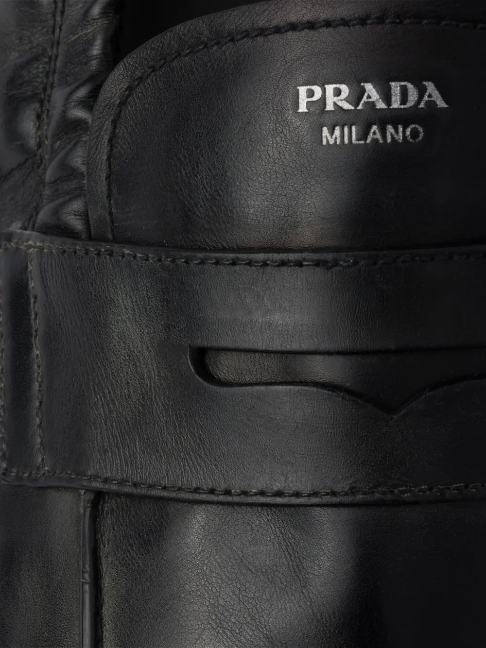 Prada Shuffle Antiqued Leather Loafers | Black | FARFETCH