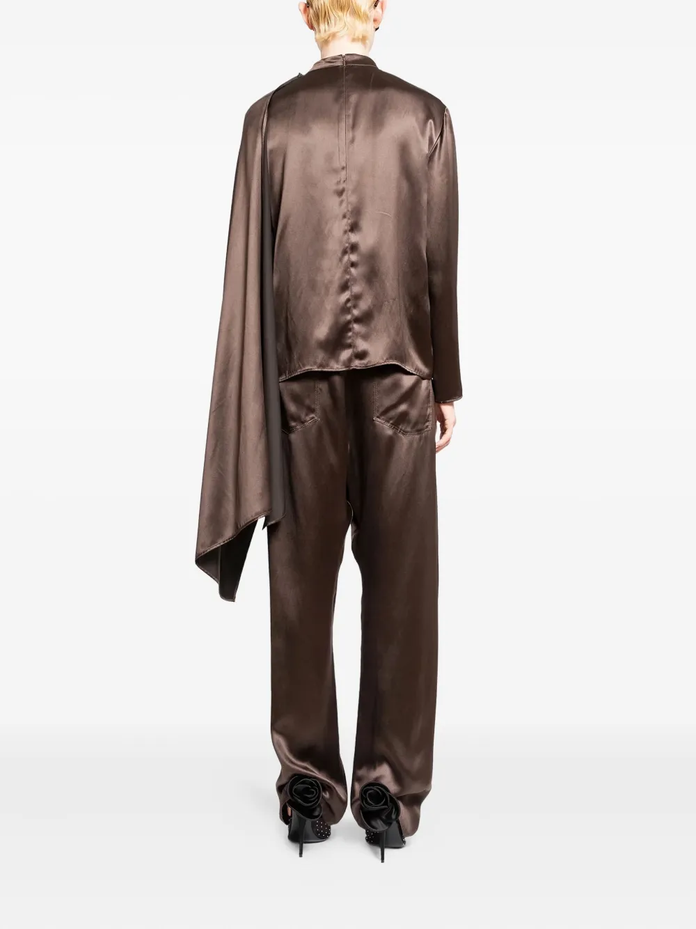 Magda Butrym Draped Silk Blouse In Brown