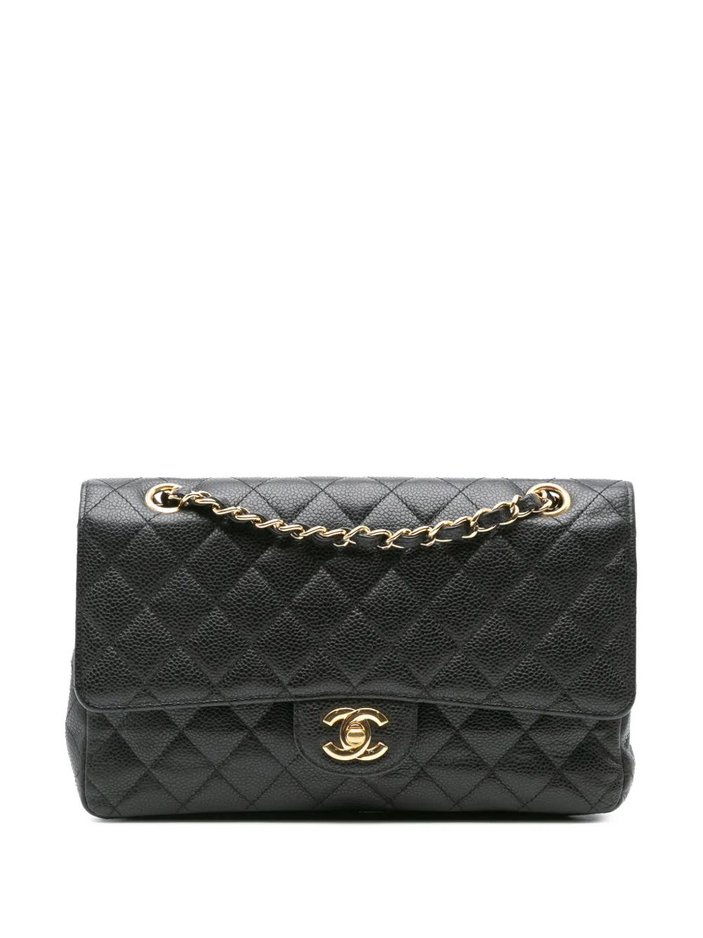 Pre-owned Chanel 2009-2010 Medium Classic Caviar Double Flap Shoulder Bag In Black