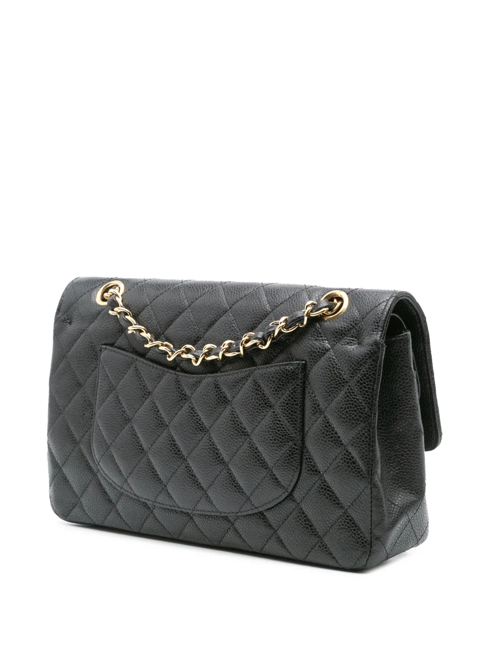 Pre-owned Chanel 2009-2010 Medium Classic Caviar Double Flap Shoulder Bag In Black
