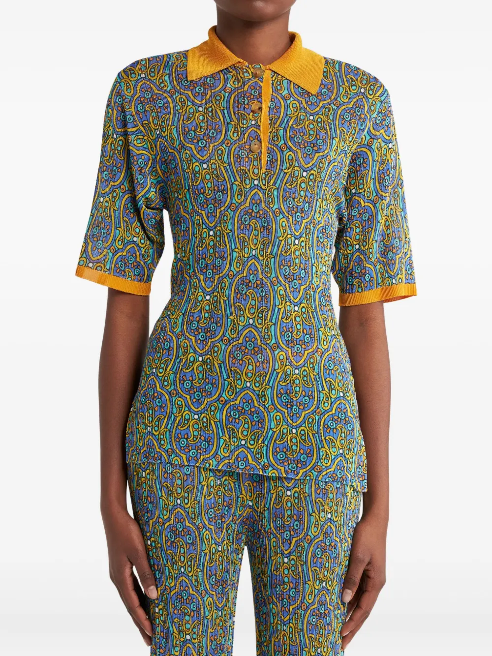 Etro Printed Knitted Polo Shirt