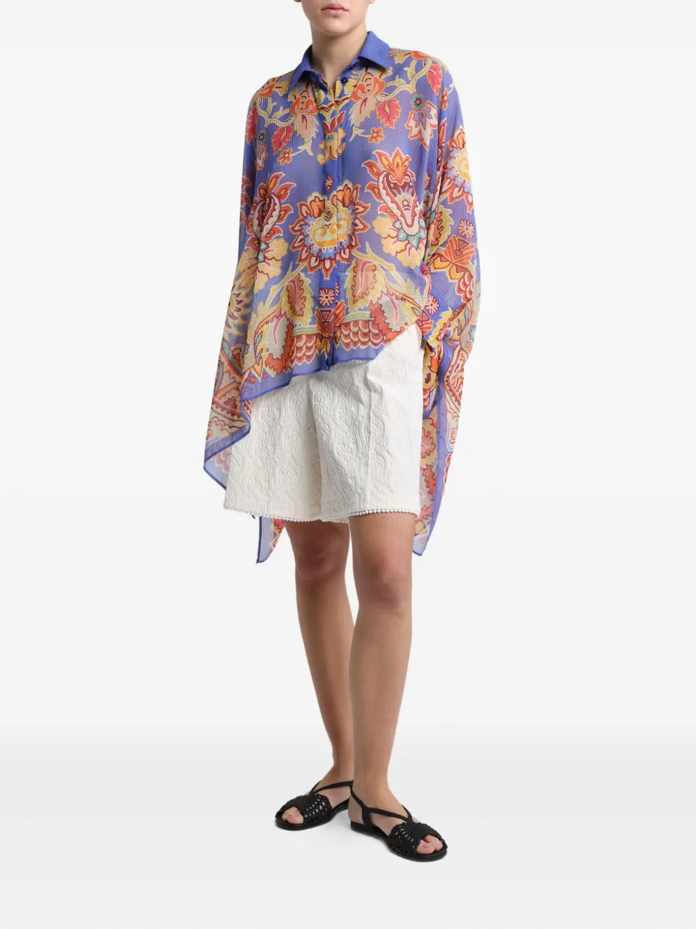 ETRO Poncho met bloemenprint - Blauw
