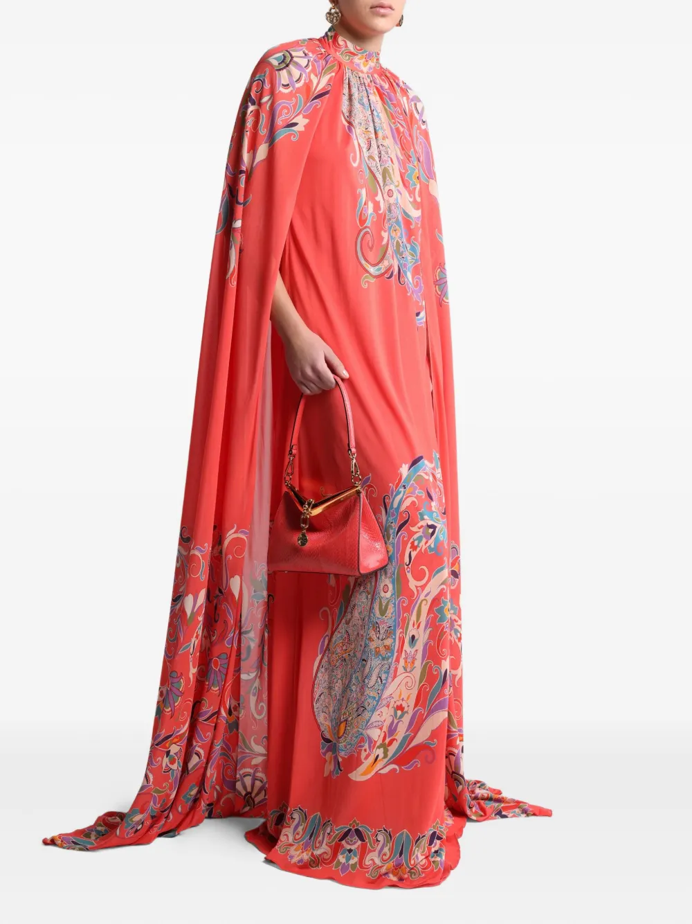 ETRO Jurk met cape en print - Rood