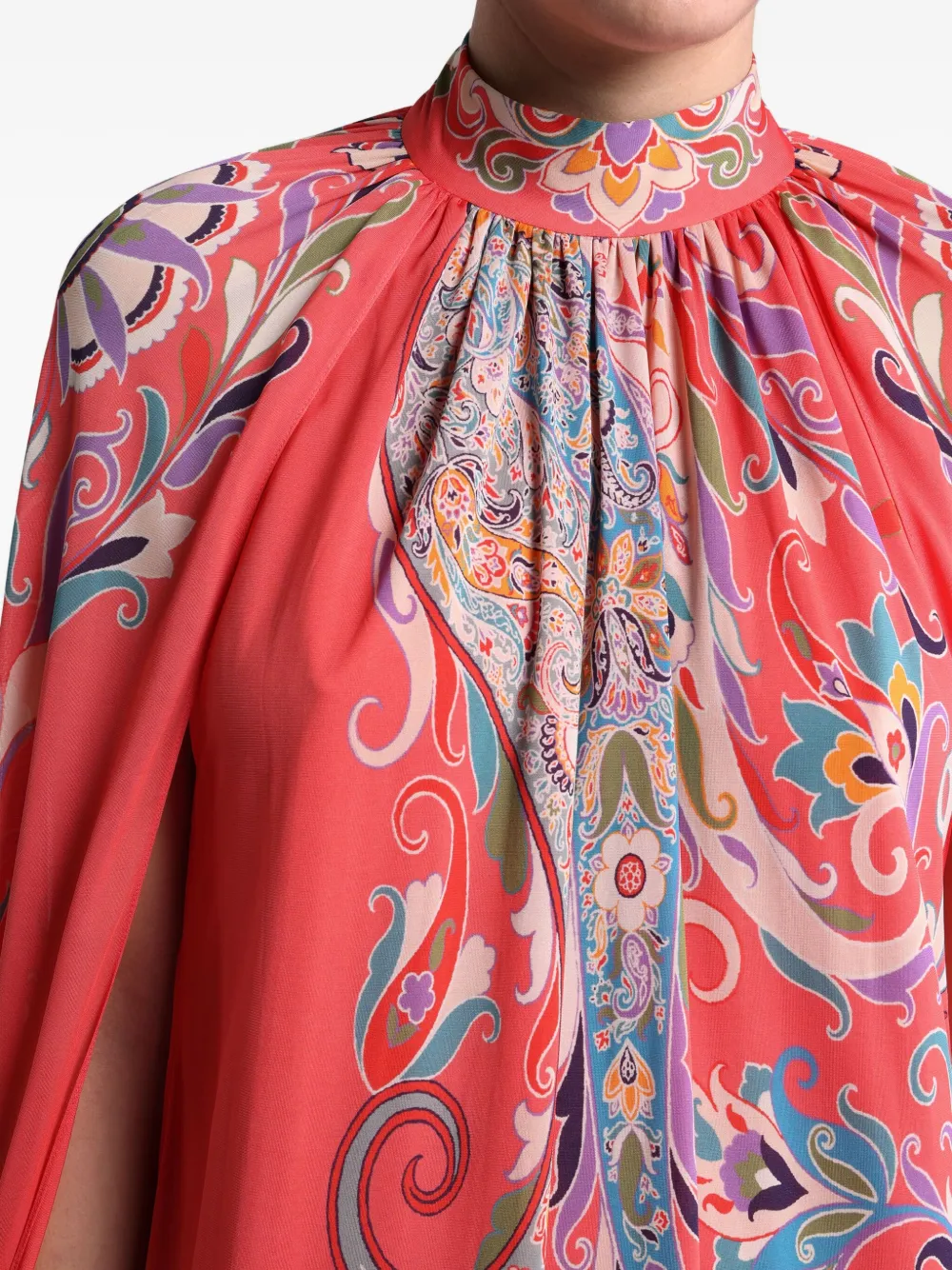 ETRO Jurk met cape en print Rood