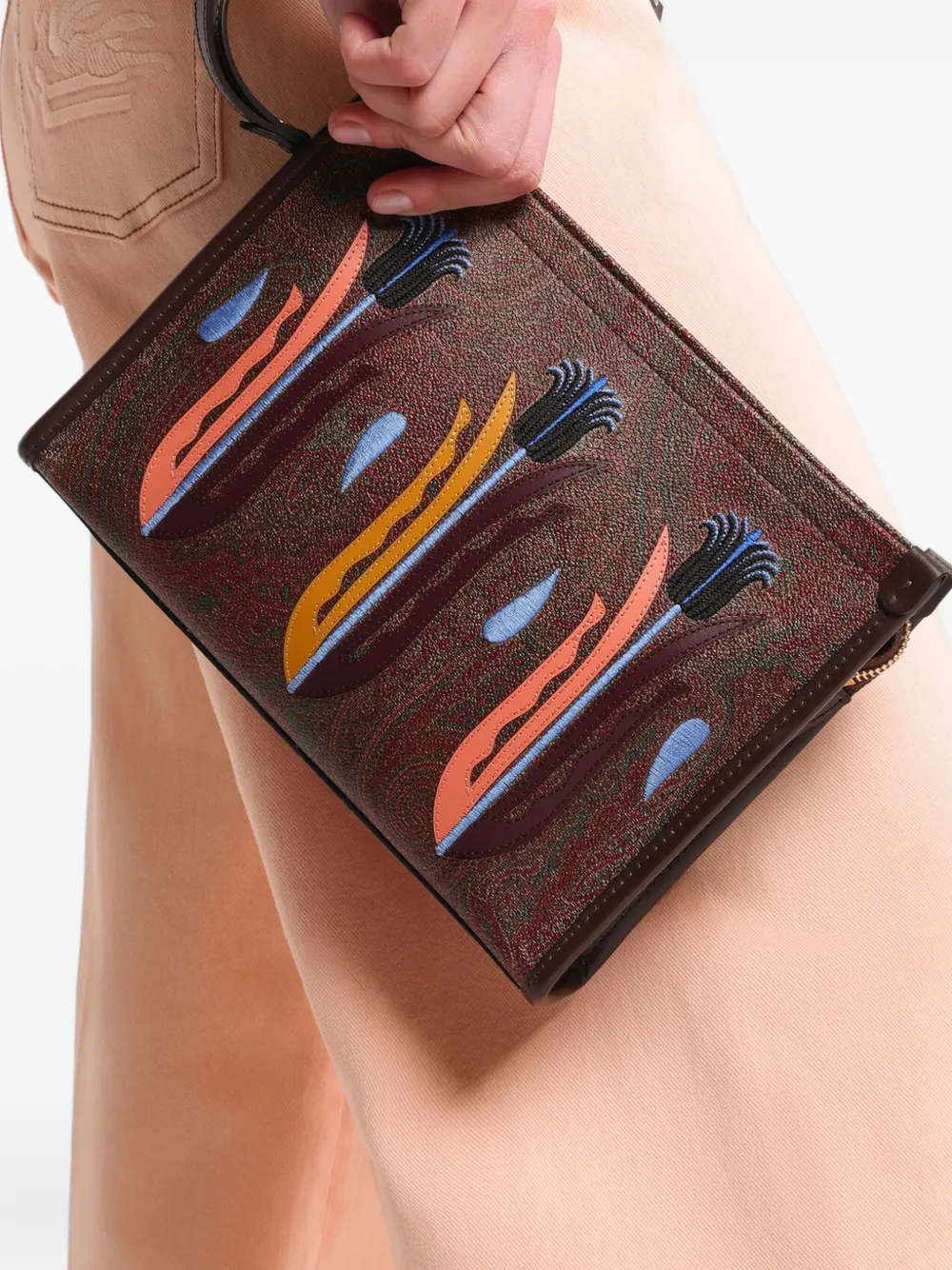 ETRO x Agostino Iacurci clutch met borduurwerk - Bruin