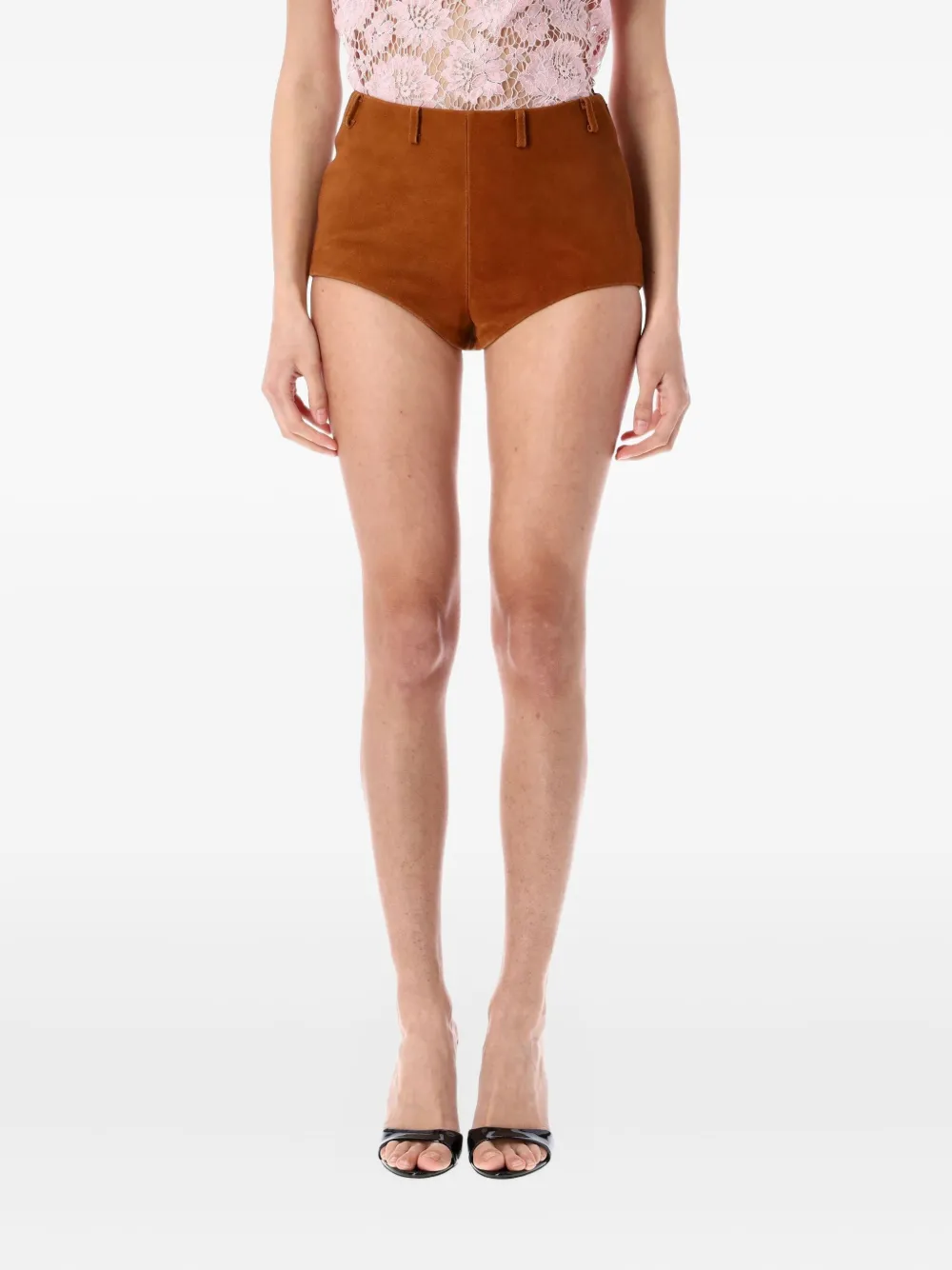 Self-Portrait short court en daim | marron | Image 1