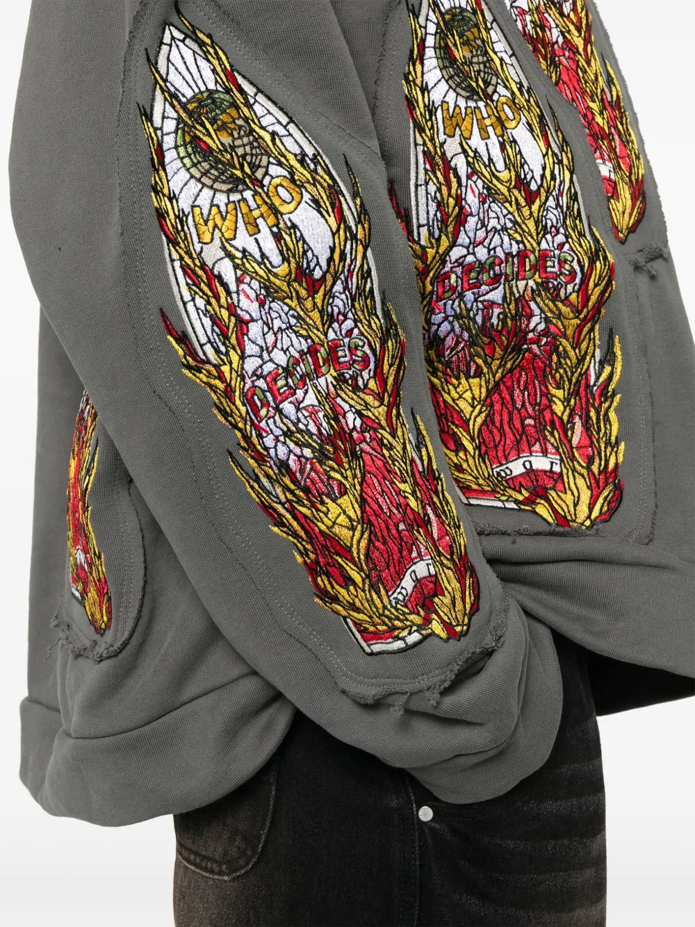Who Decides War Flame Glass hoodie met borduurwerk Grijs
