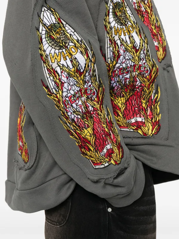 【関税込み】Who Decides War グレー Flame Glass 刺繍 フーディ Who Decides War Flame Glass パーカー | グレー | FARFETCH JP