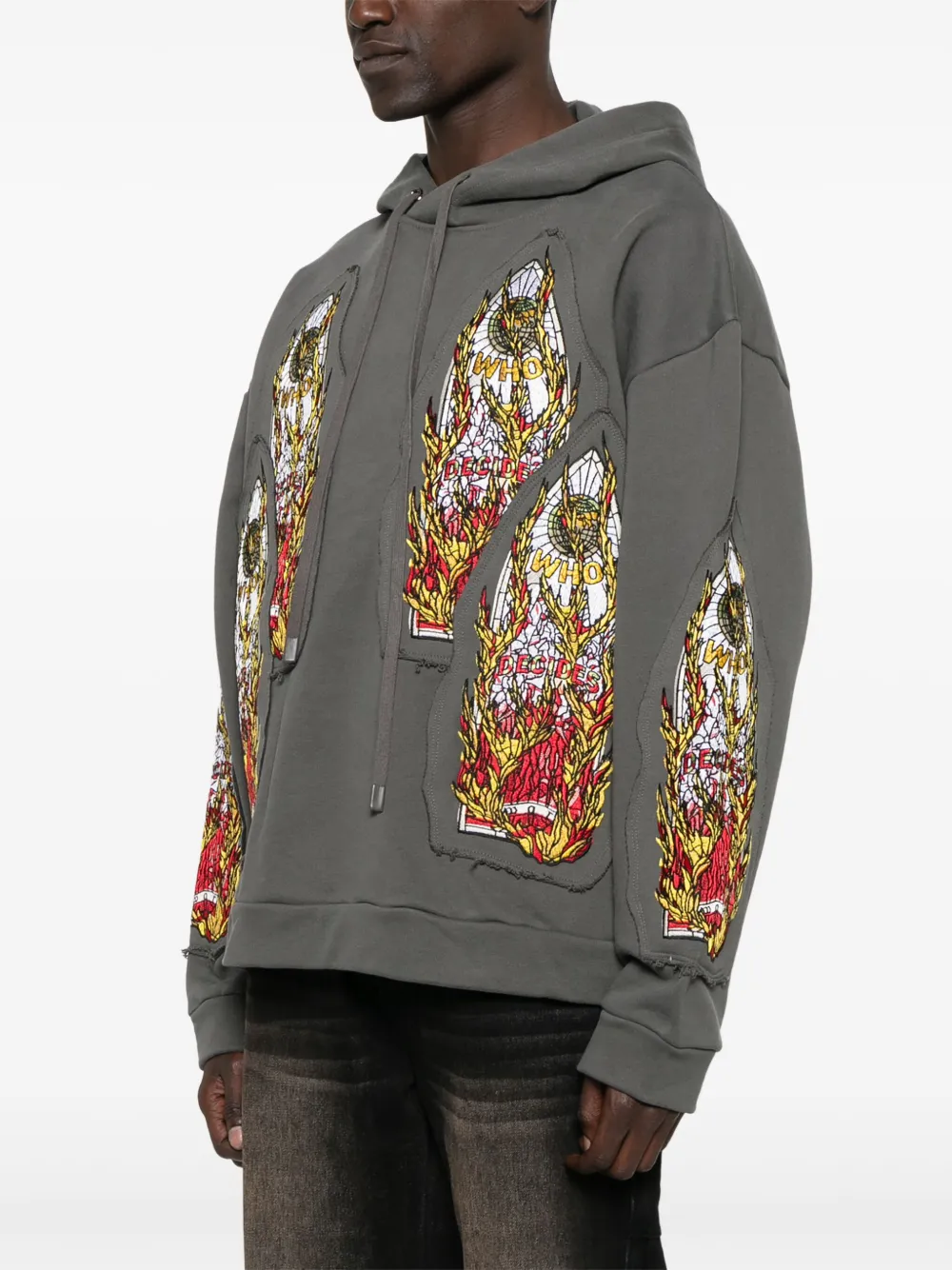 Who Decides War Flame Glass hoodie met borduurwerk Grijs