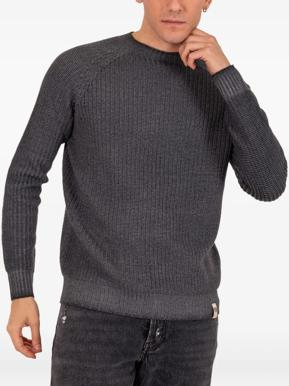 H953 Ribbed Raglan-sleeve Sweater In Gray