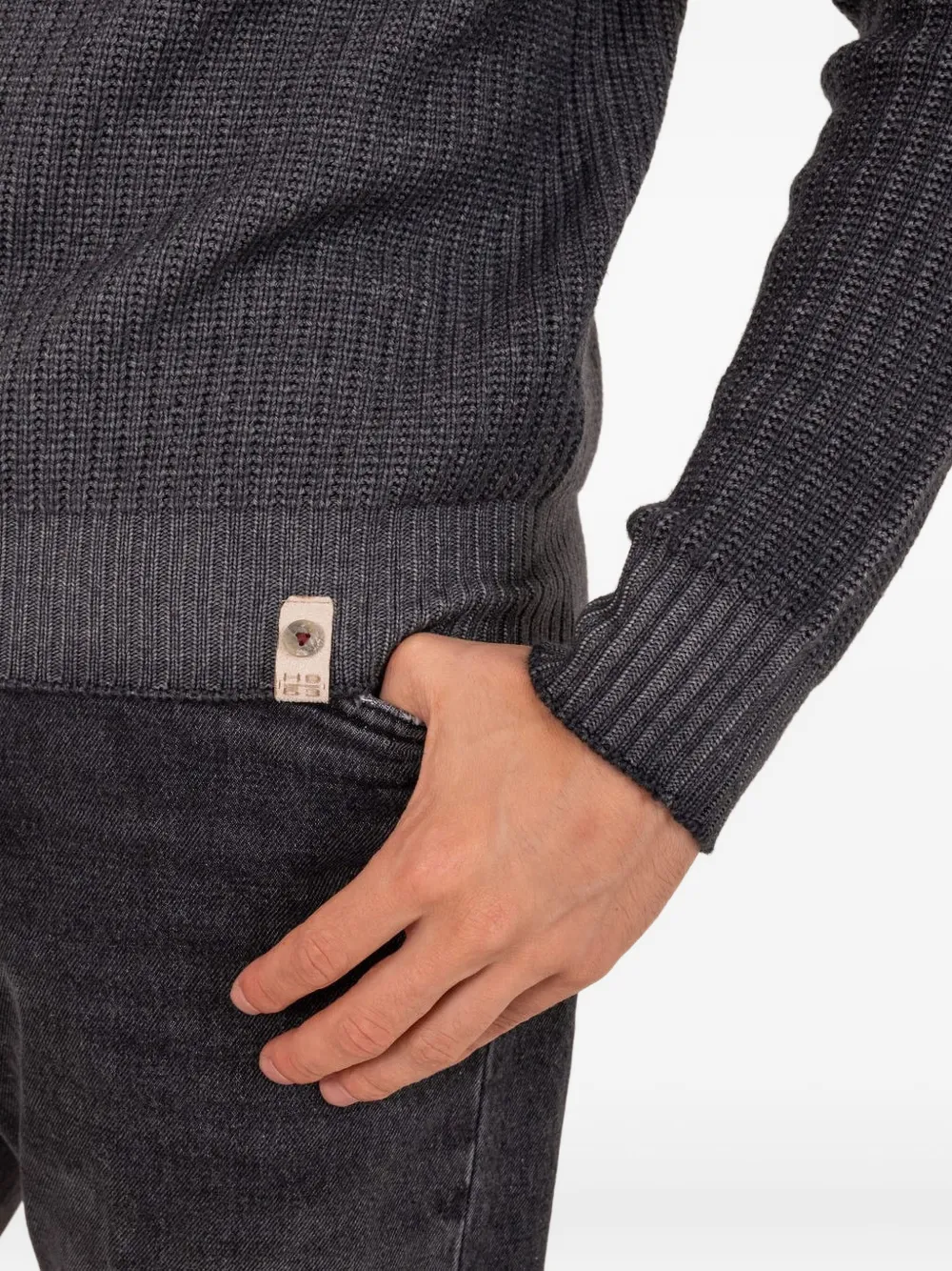 H953 Ribbed Raglan-sleeve Sweater In Gray