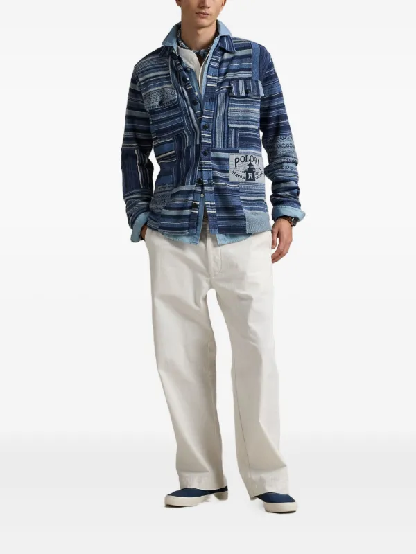 Polo Ralph Lauren パッチワークカーディガン M Polo Ralph Lauren パッチワーク カーディガン | ブルー