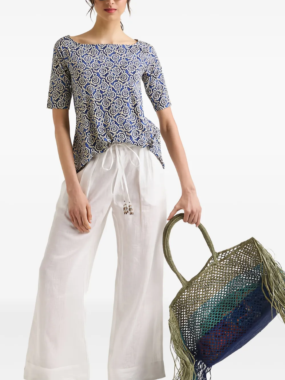 MALIPARMI Top met boothals en print - Blauw
