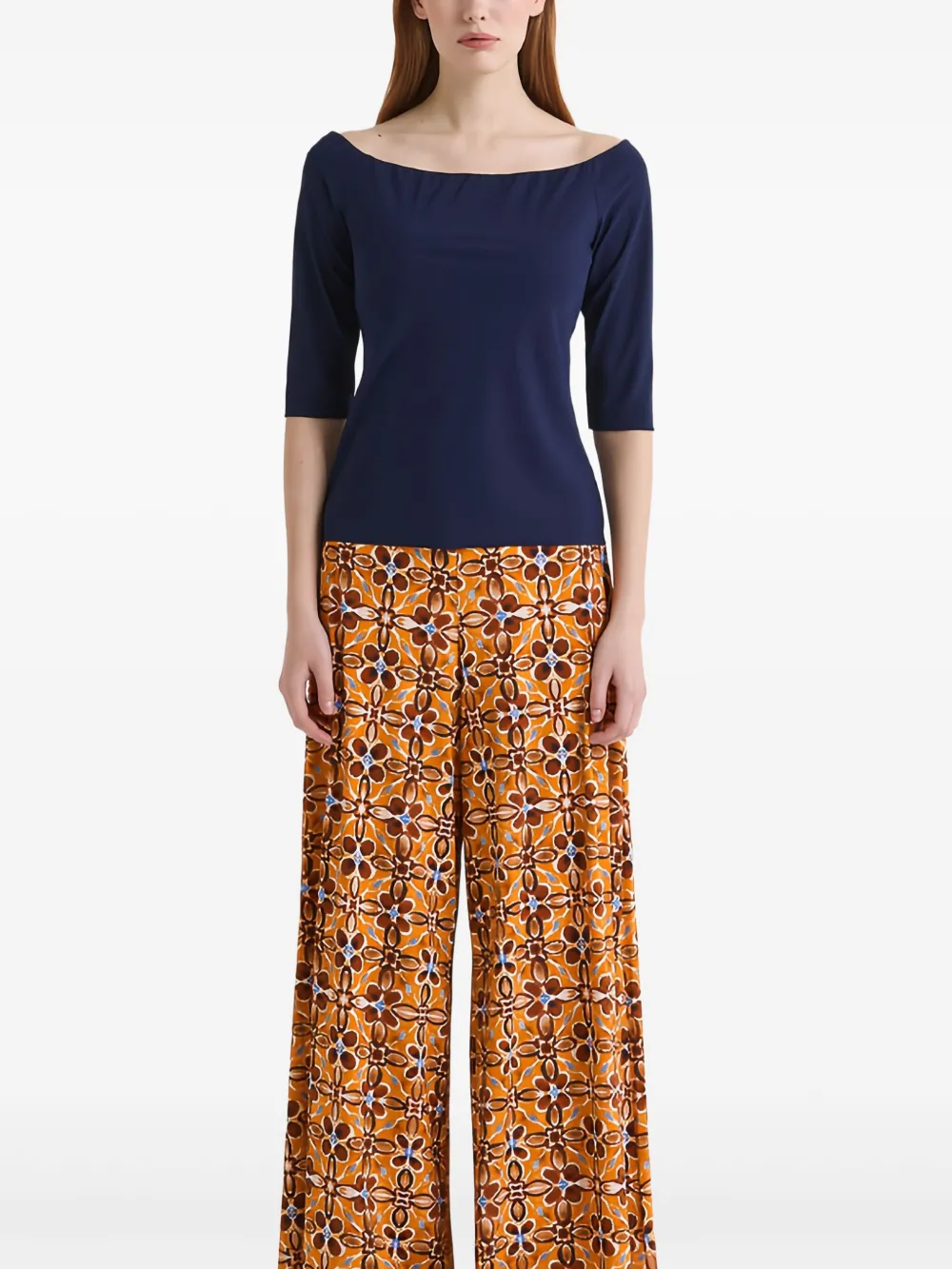 MALIPARMI Top met cropped mouwen en boothals - Blauw