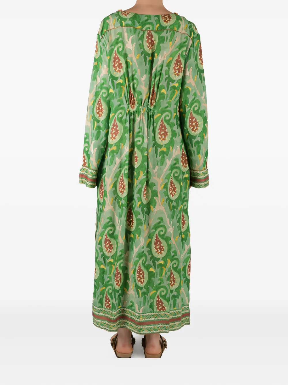 MALIPARMI Maxi-jurk met paisley-print en trekkoord Groen