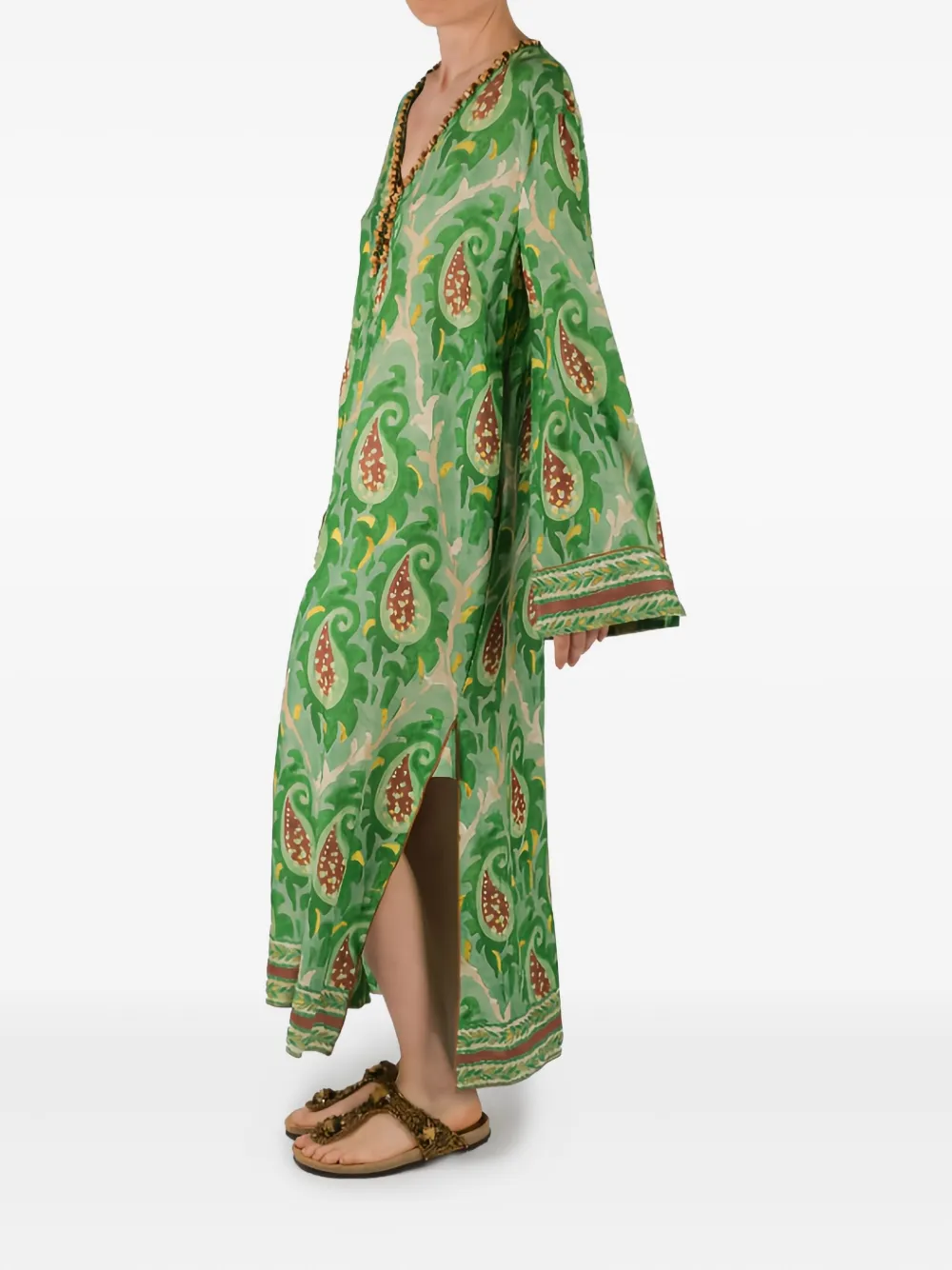 MALIPARMI Maxi-jurk met paisley-print en trekkoord - Groen