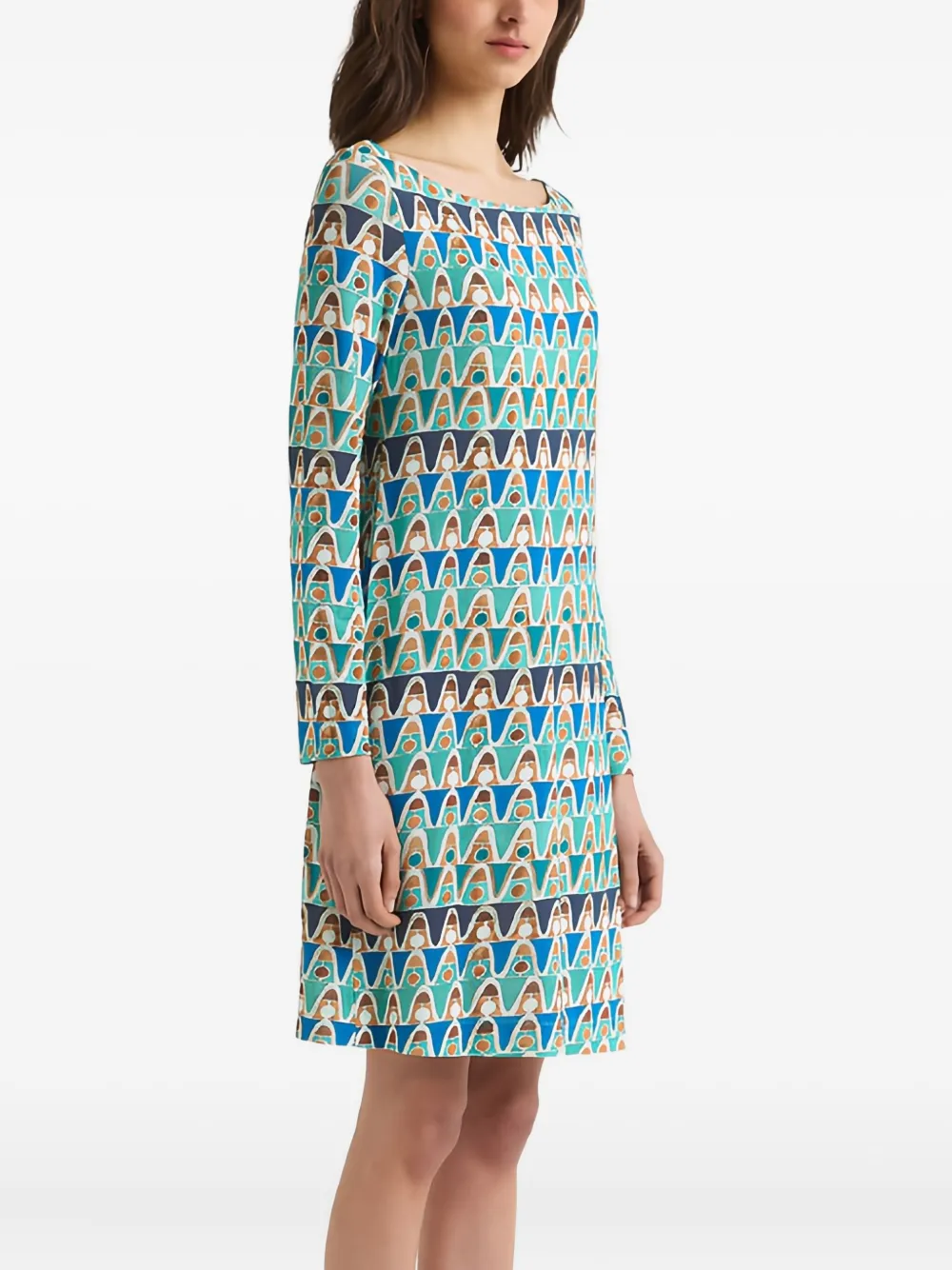 MALIPARMI Mini-jurk met geometrische print en boothals - Blauw