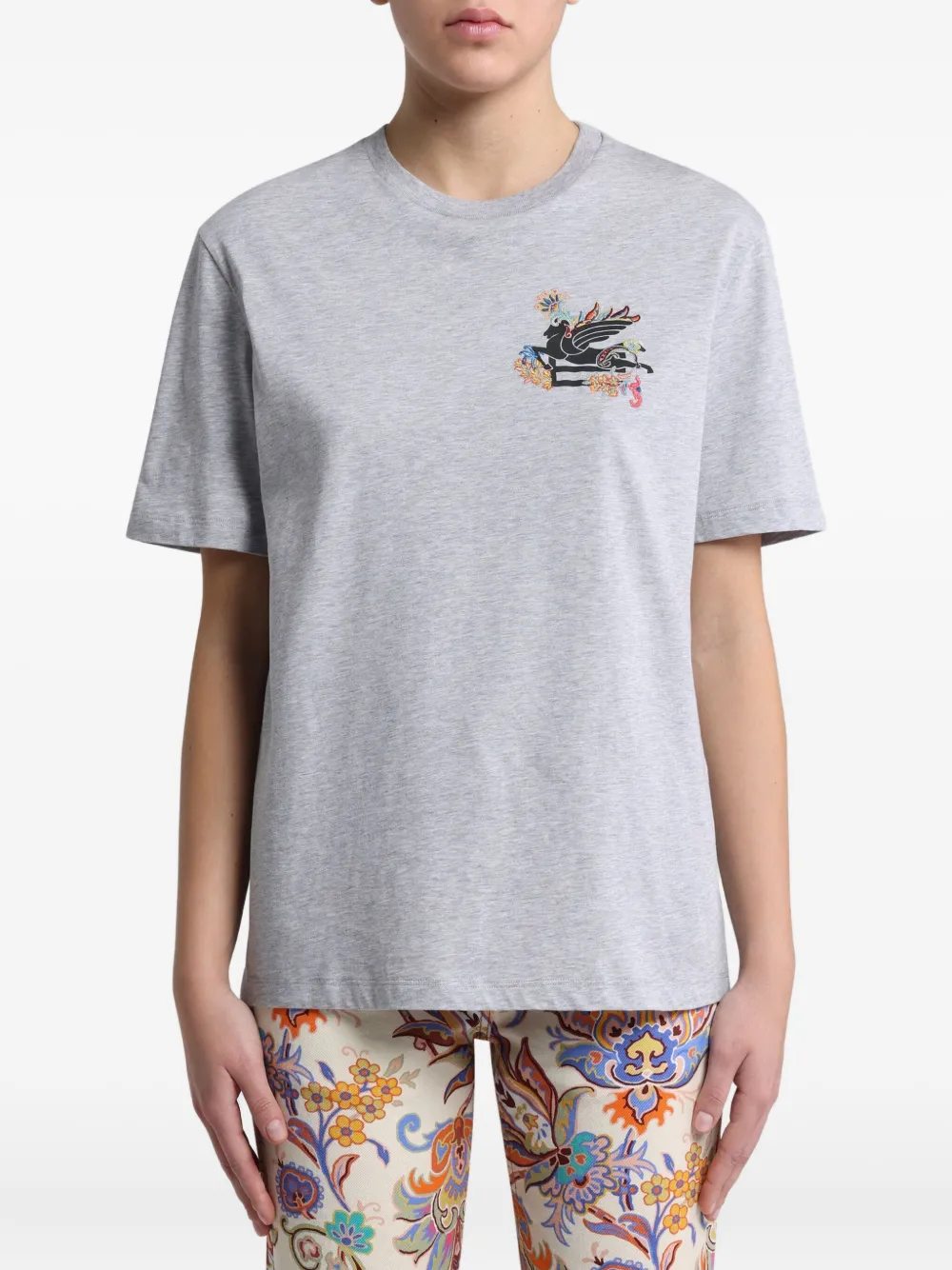 ETRO T-shirt met Pegaso-patroon Grijs
