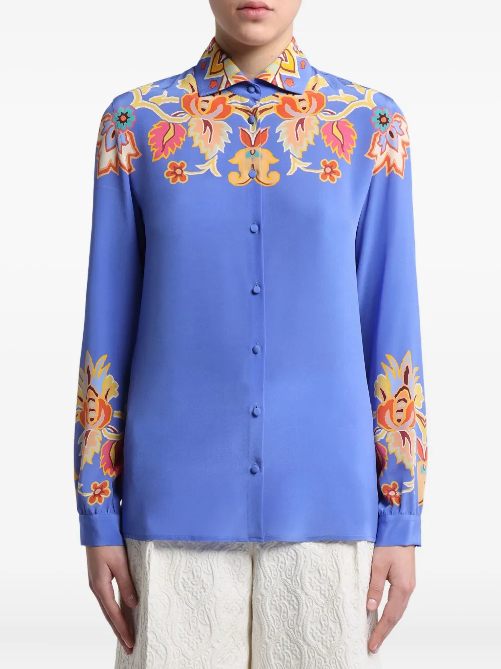 ETRO Crêpe de chine blouse met bloemenprint Blauw