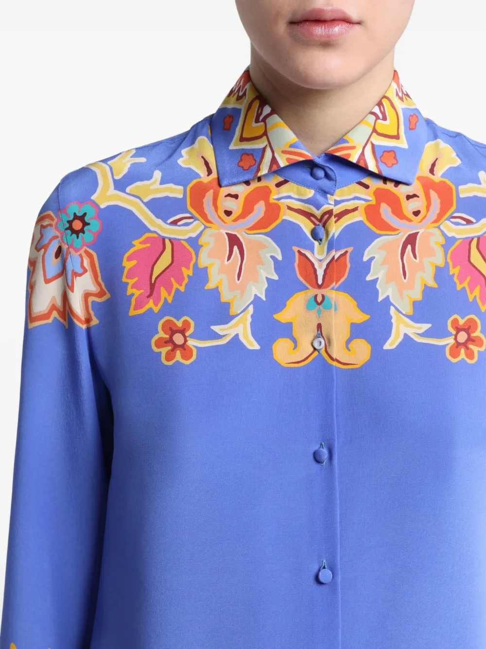 ETRO Crêpe de chine blouse met bloemenprint Blauw