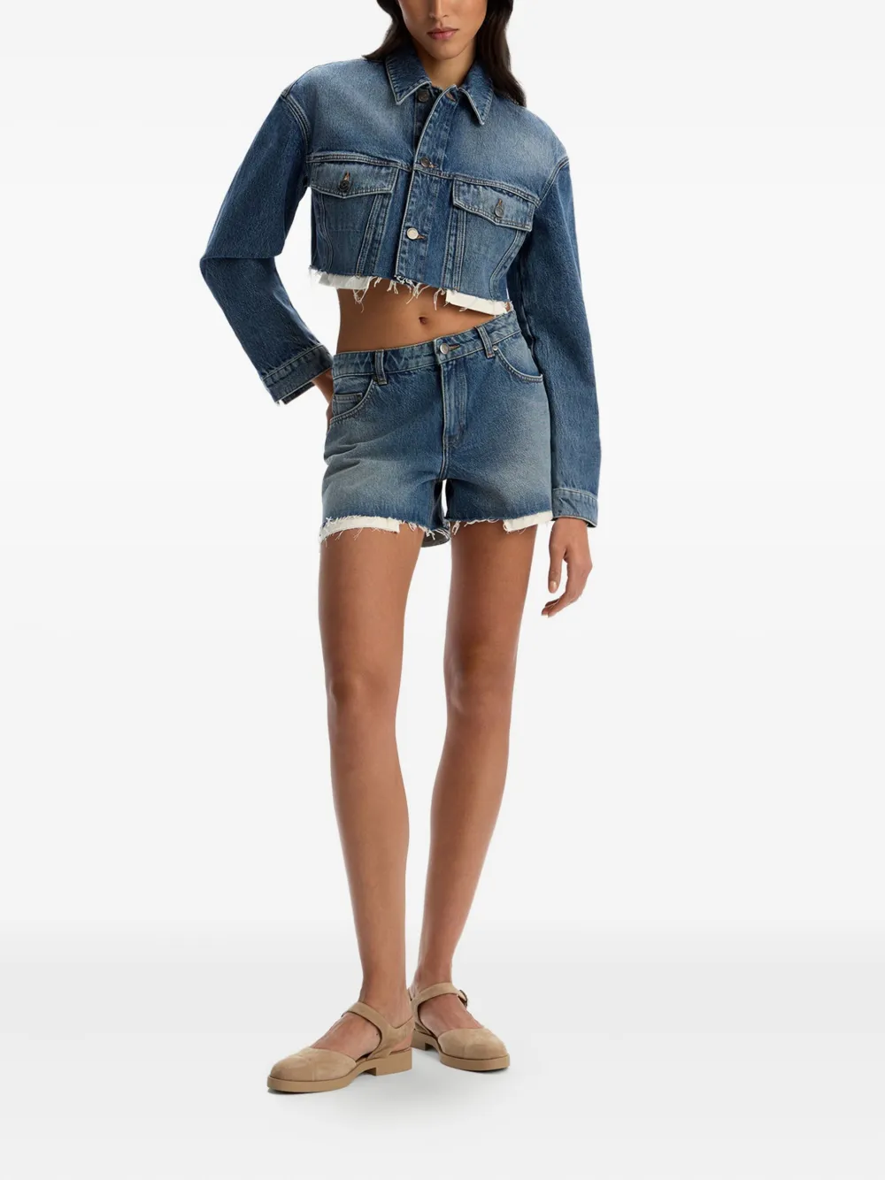 12 STOREEZ Gerafelde denim shorts Blauw