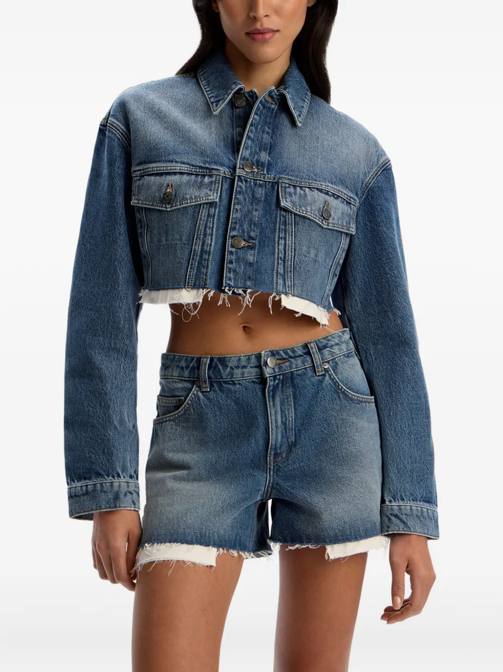 12 STOREEZ Gerafelde denim shorts Blauw