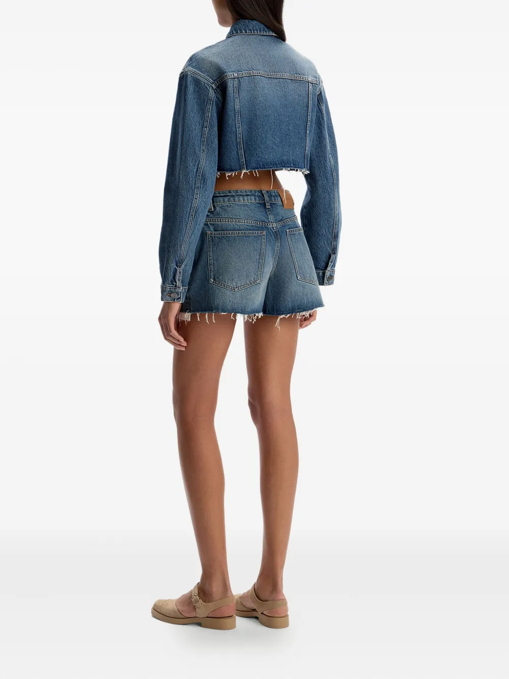 12 STOREEZ Gerafelde denim shorts Blauw