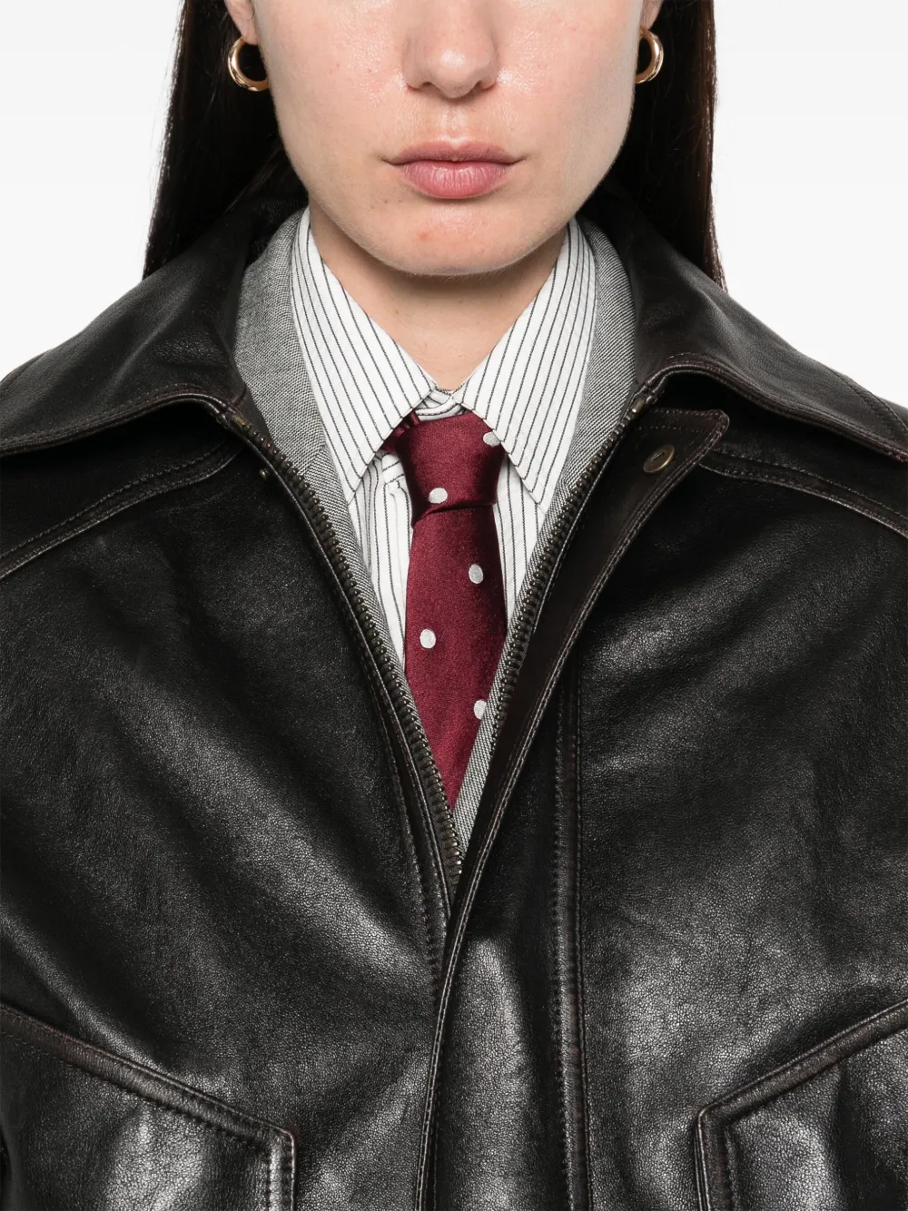 Saint Laurent Leren bomberjack Bruin