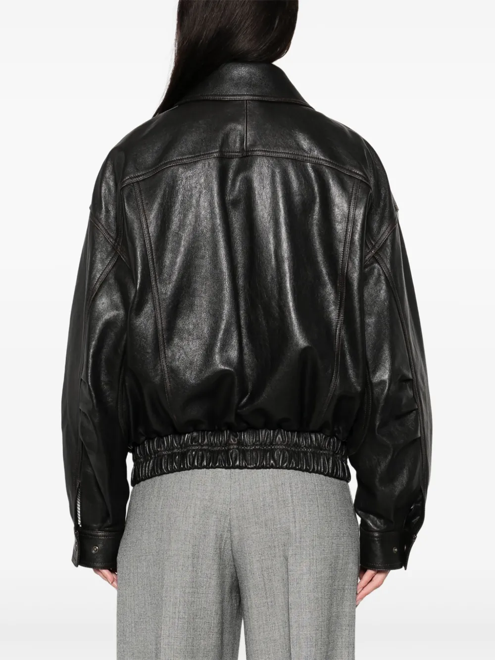 Saint Laurent Leren bomberjack Bruin
