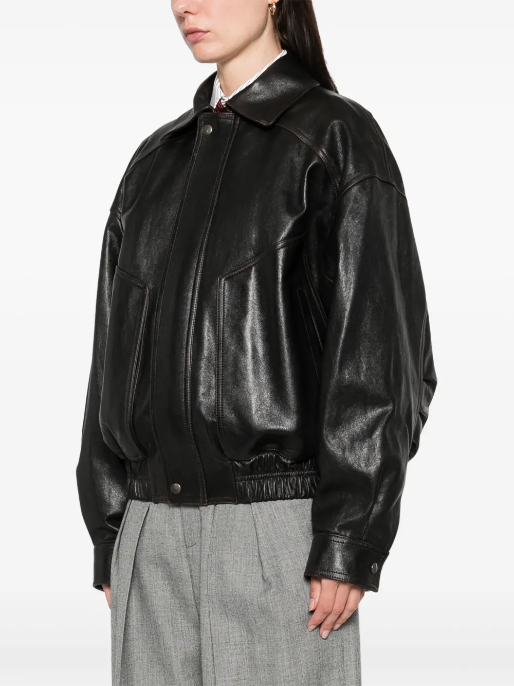 Saint Laurent Leren bomberjack Bruin