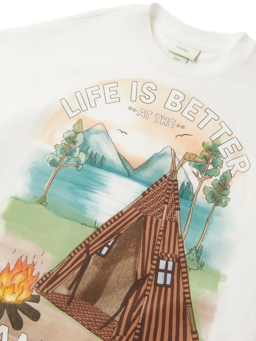 Fendi Campfire-print Crew-neck T-shirt In White