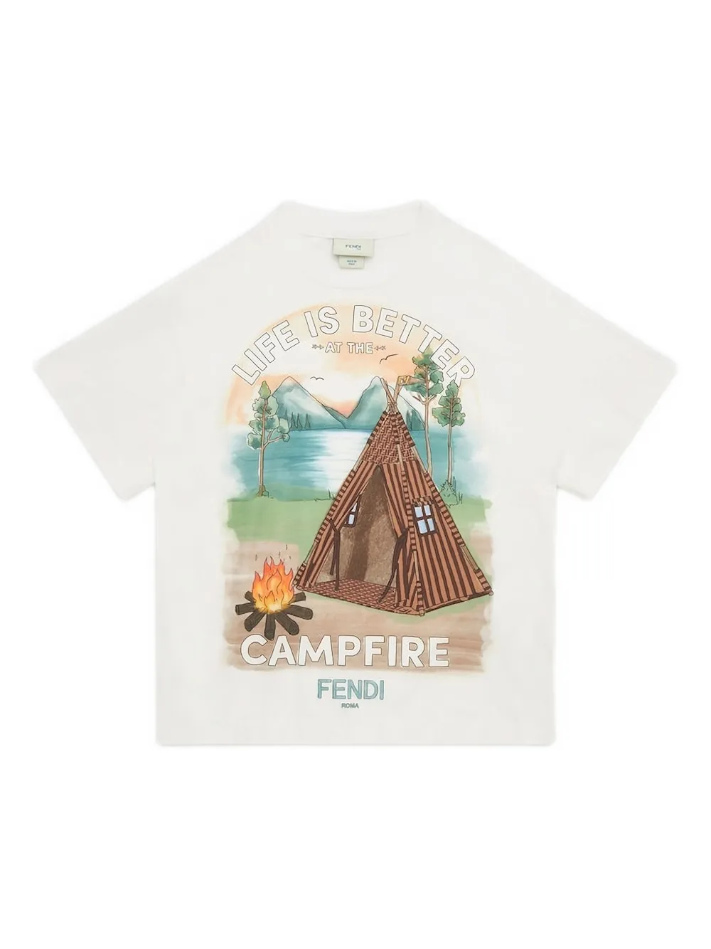 Fendi Kids campfire-print crew-neck T-shirt | White | Image 1